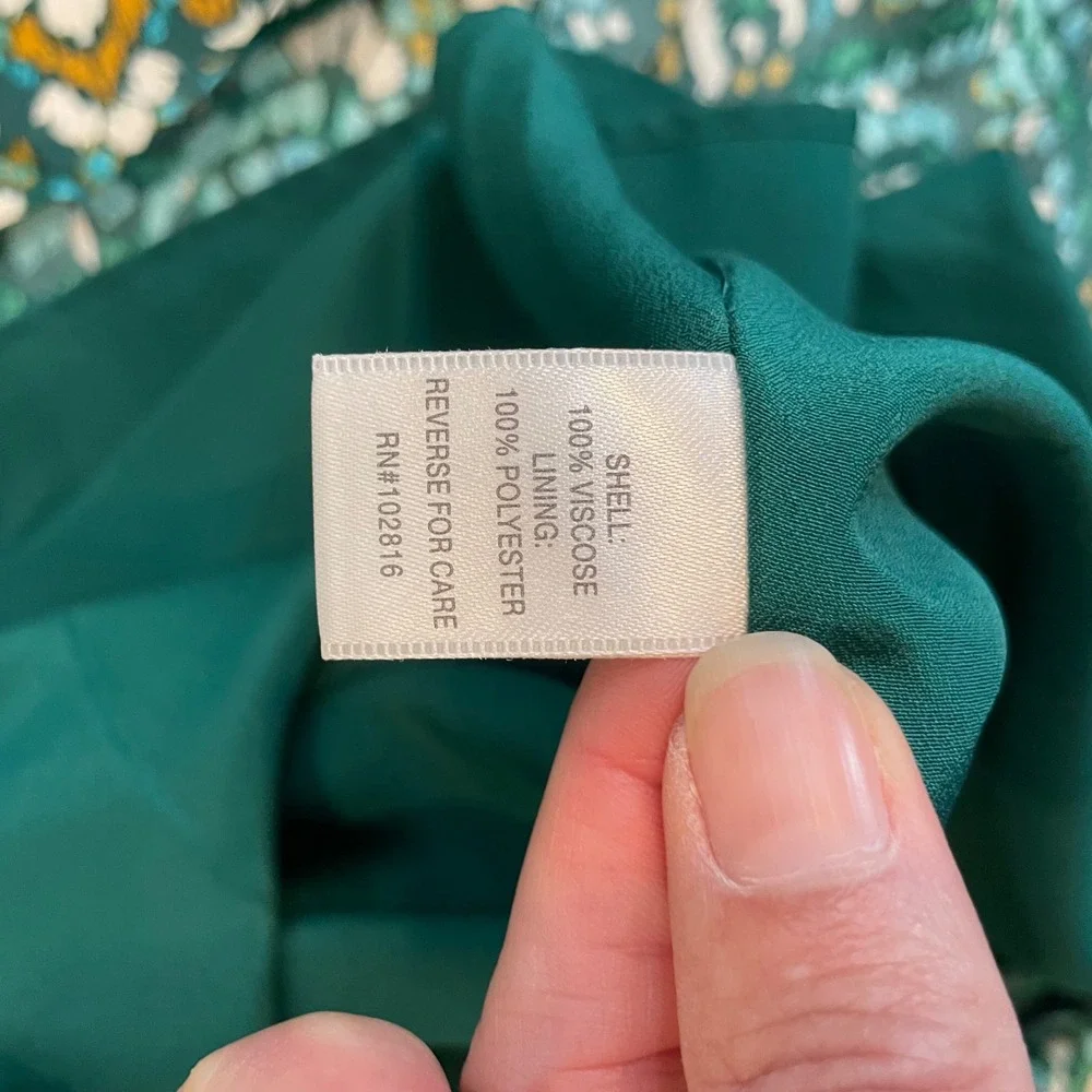 Garnet Hill Green Ikat Geometric V-Neck Drop Waist Tiered Dress Pockets Size 12 - Picture 6 of 9